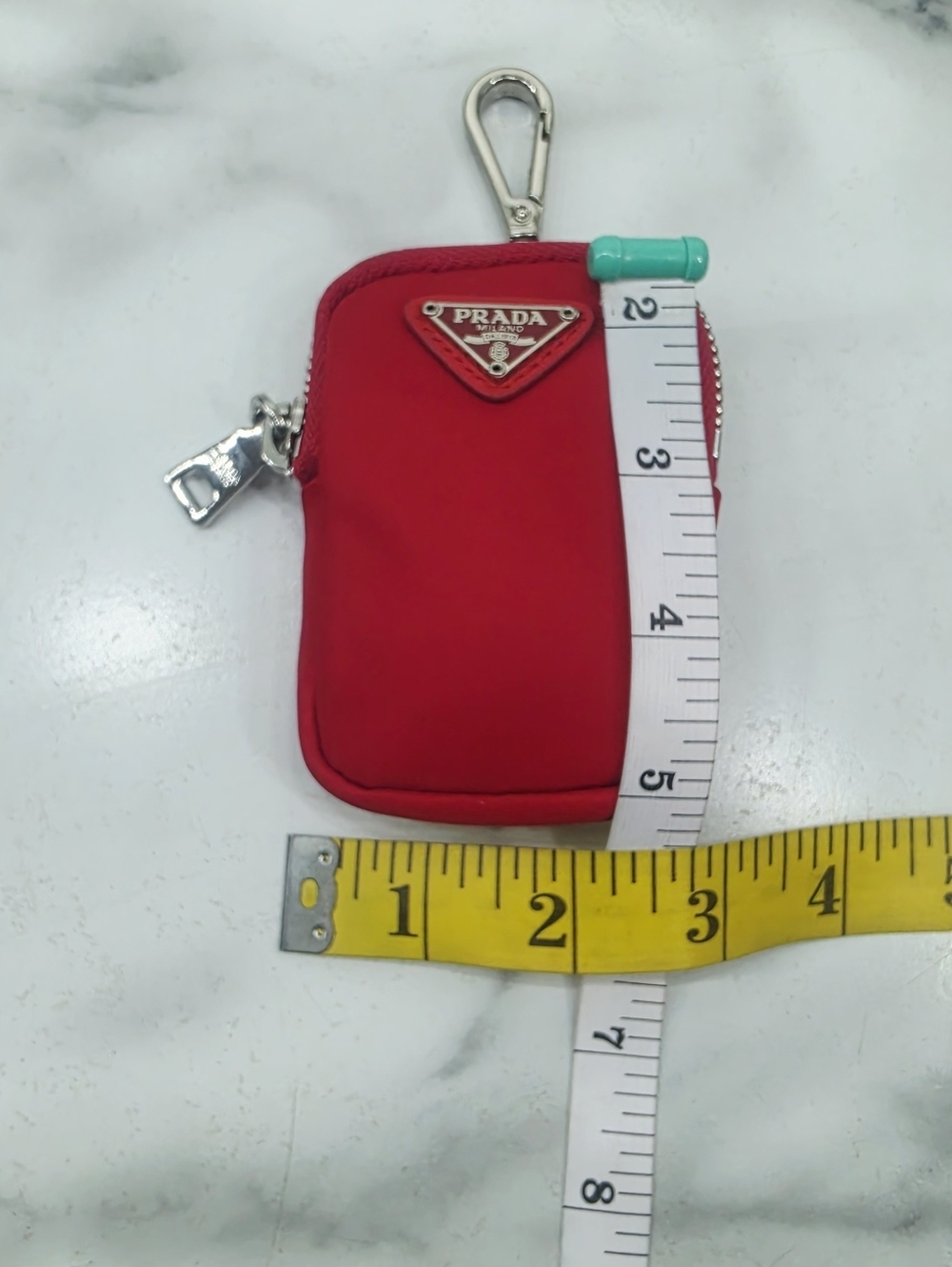 Prada Red Nylon Mini Pouch Keychain Coin Case Small Zip Bag Italy - Picture 6 of 14